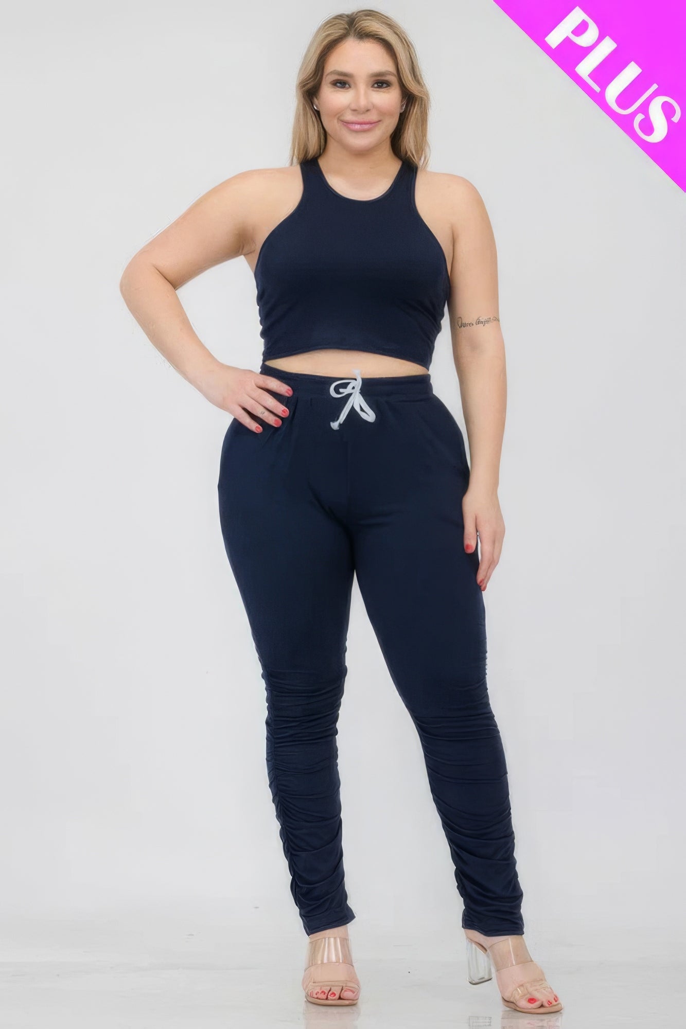 - Plus Size Crop Tank Top & Ruched Pants Set - womens pants set at TFC&H Co.