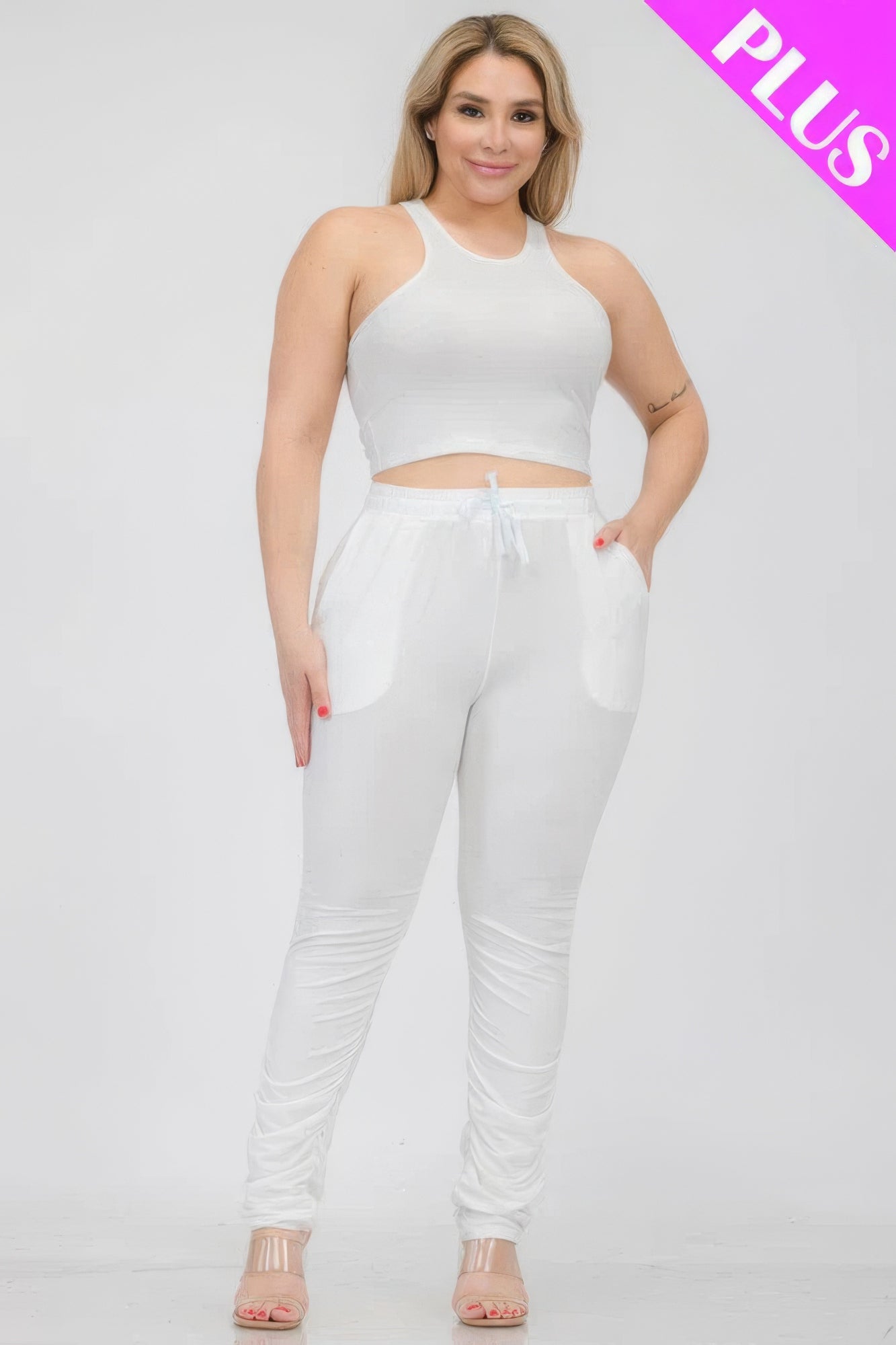 - Plus Size Crop Tank Top & Ruched Pants Set - womens pants set at TFC&H Co.