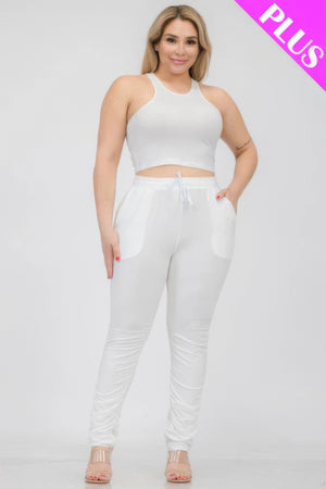 - Plus Size Crop Tank Top & Ruched Pants Set - womens pants set at TFC&H Co.