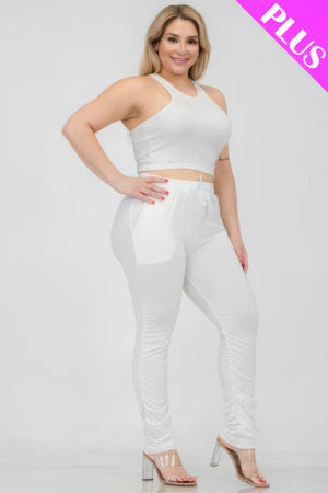 - Plus Size Crop Tank Top & Ruched Pants Set - womens pants set at TFC&H Co.