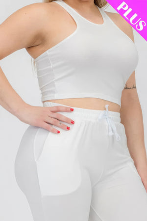 - Plus Size Crop Tank Top & Ruched Pants Set - womens pants set at TFC&H Co.