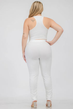 - Plus Size Crop Tank Top & Ruched Pants Set - womens pants set at TFC&H Co.