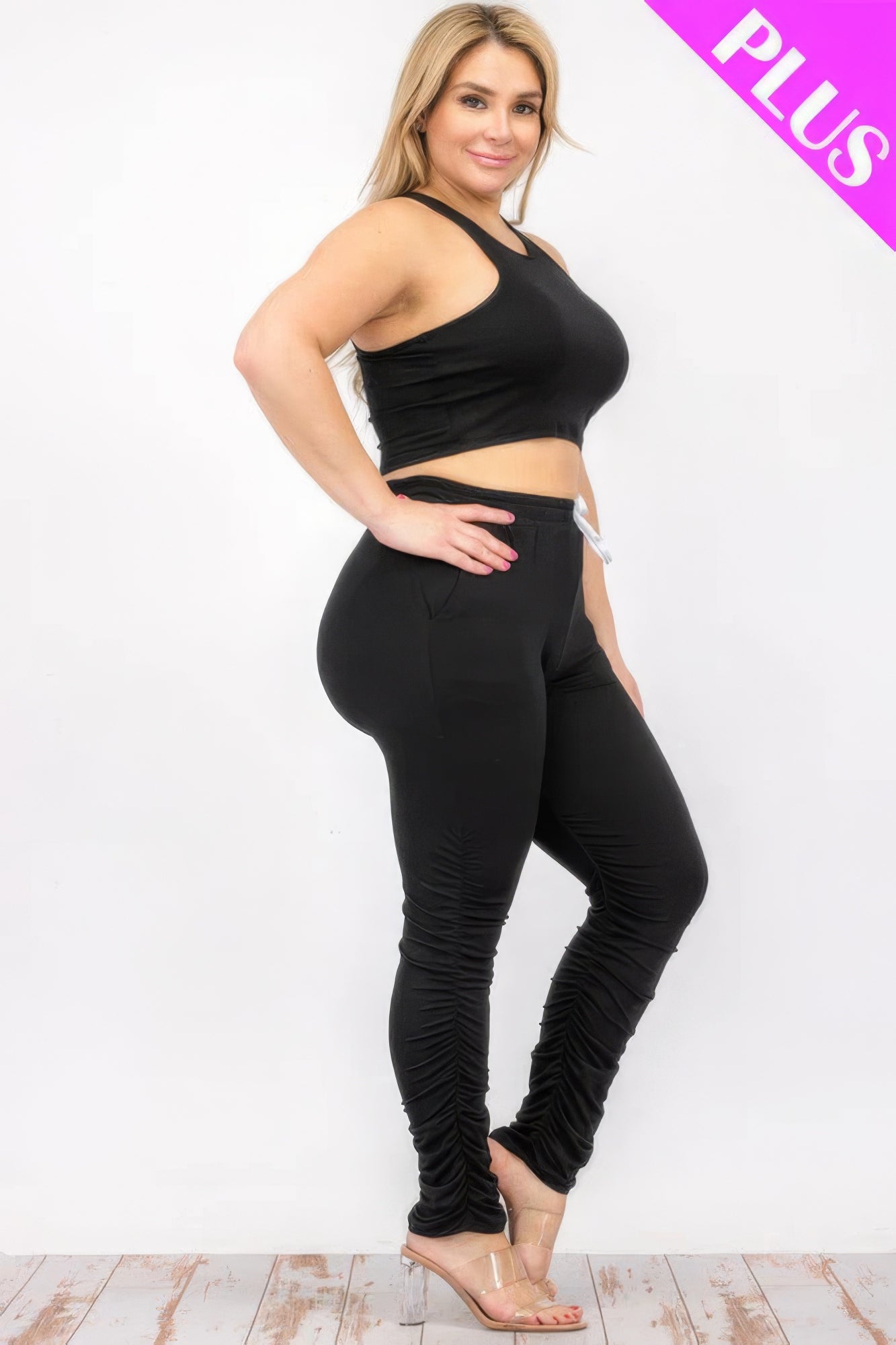 - Plus Size Crop Tank Top & Ruched Pants Set - womens pants set at TFC&H Co.