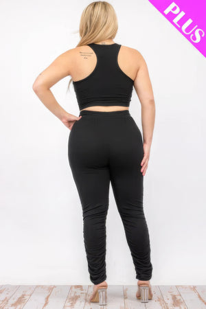 - Plus Size Crop Tank Top & Ruched Pants Set - womens pants set at TFC&H Co.