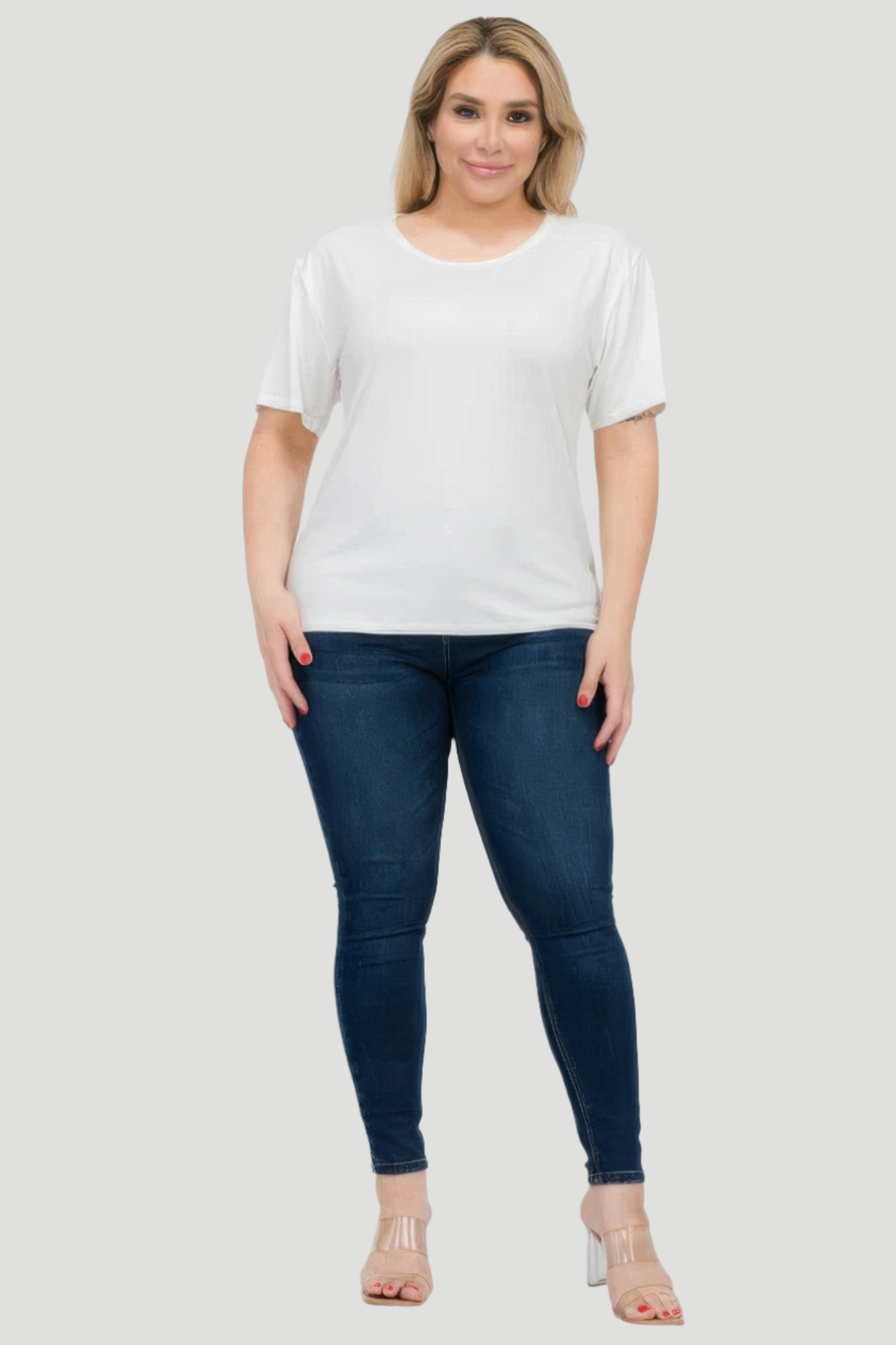 White - Plus Size Basic Short Sleeve T-shirt - womens t-shirt at TFC&H Co.