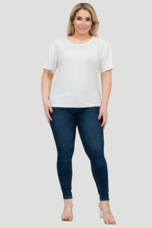 White - Plus Size Basic Short Sleeve T-shirt - womens t-shirt at TFC&H Co.