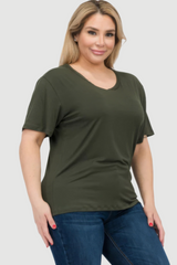 Olive - Plus Size Basic Short Sleeve T-shirt - womens t-shirt at TFC&H Co.