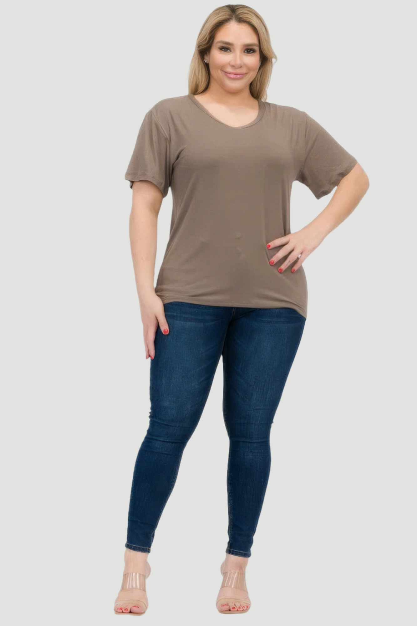 Taupe - Plus Size Basic Short Sleeve T-shirt - womens t-shirt at TFC&H Co.