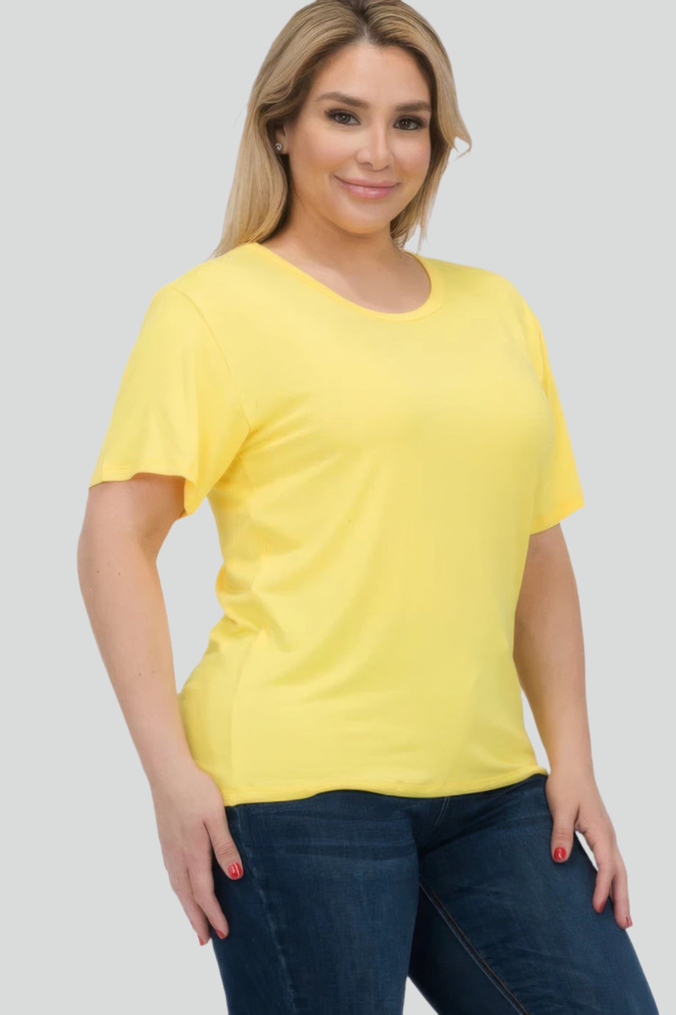 Yellow - Plus Size Basic Short Sleeve T-shirt - womens t-shirt at TFC&H Co.