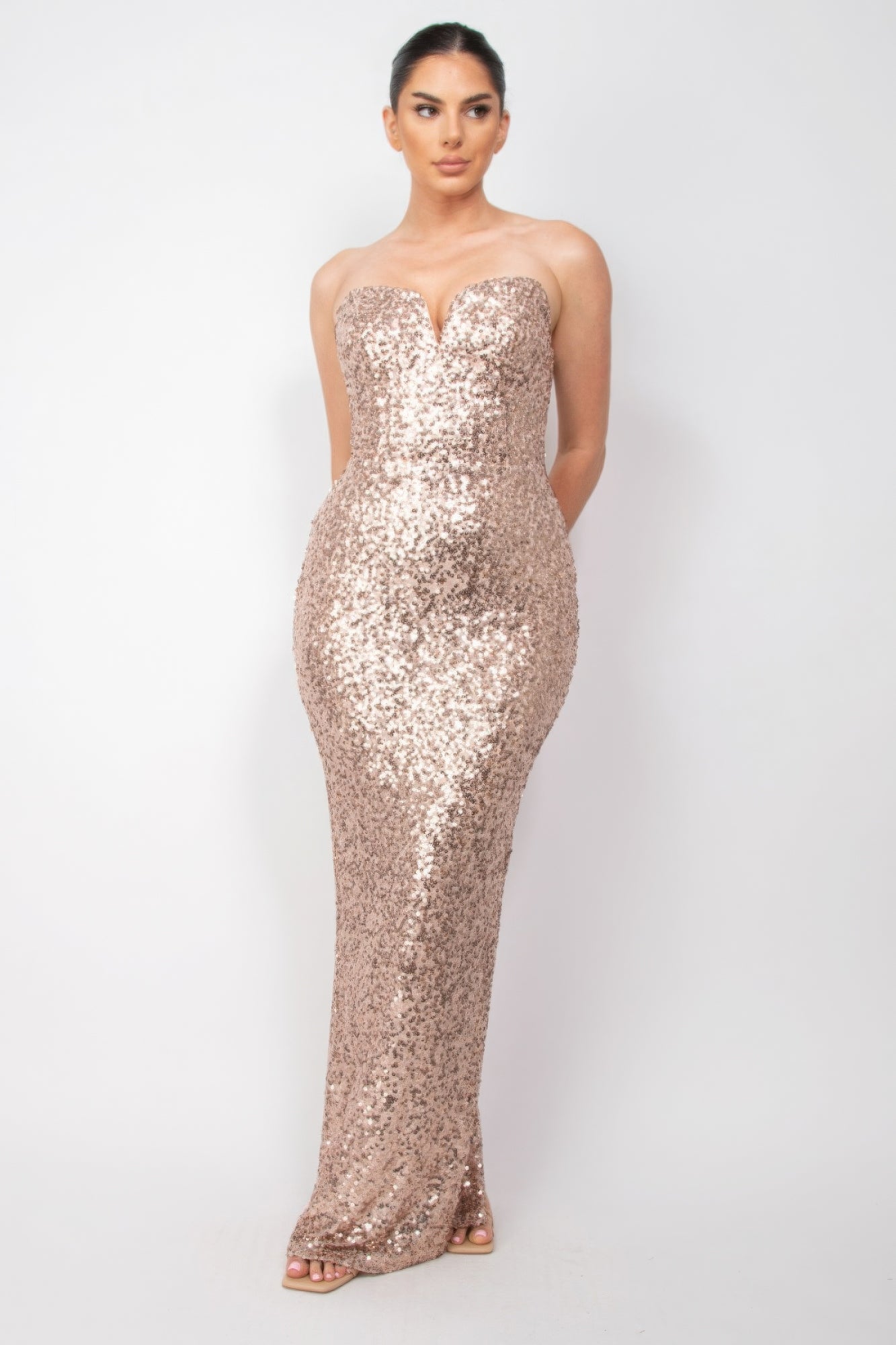 Champagne - Sequin V-bar Crisscross Tube Dress - womens dress at TFC&H Co.