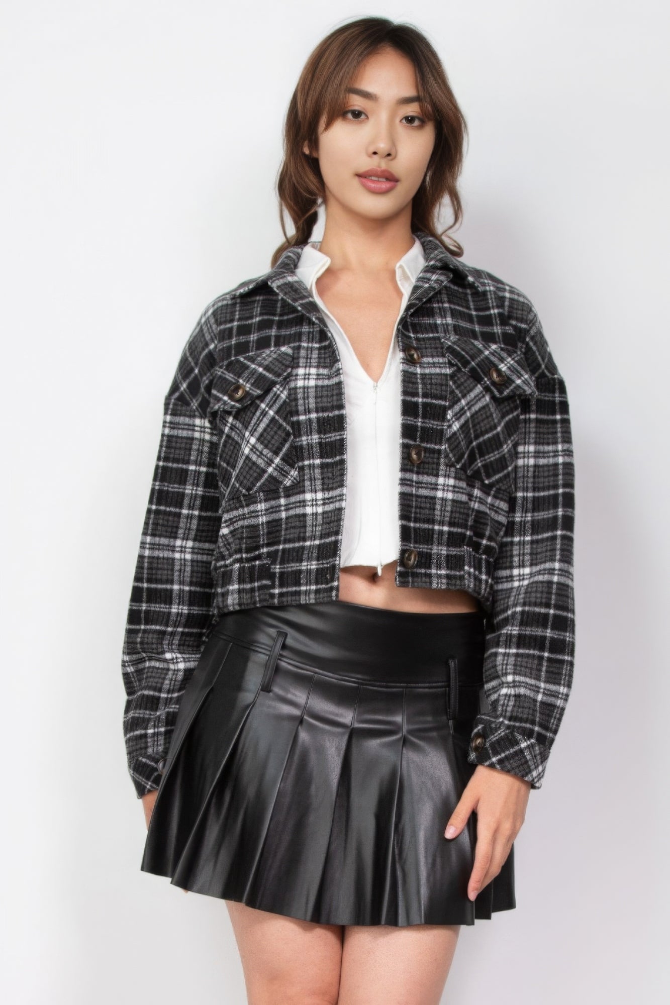 - Plaid Button-down Crop Jacket - womens jacket at TFC&H Co.