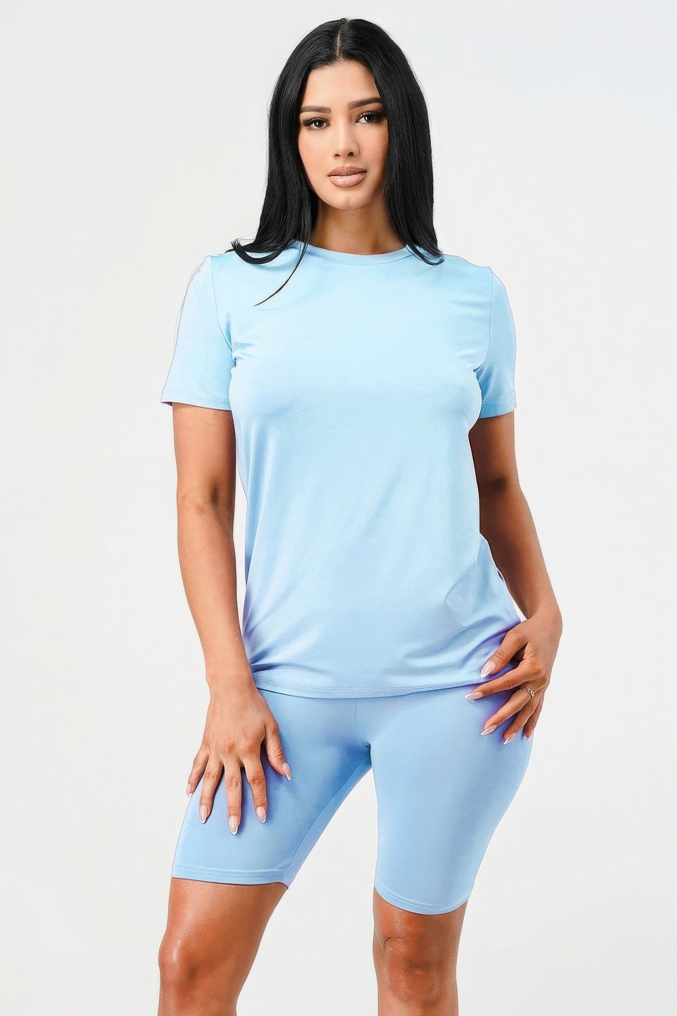 Baby Blue - Two Pieces Top And Biker Sets - Womens Shorts Sets at TFC&H Co.