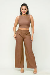 Coco - Women's Crop Top And Wide Pants Outfit Set - womens pants set at TFC&H Co.