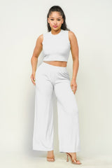 White - Women's Crop Top And Wide Pants Outfit Set - womens pants set at TFC&H Co.