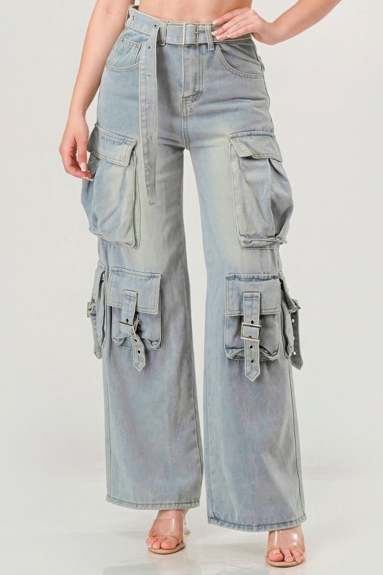 - Belted Denim Cargo Jean - womens jeans at TFC&H Co.