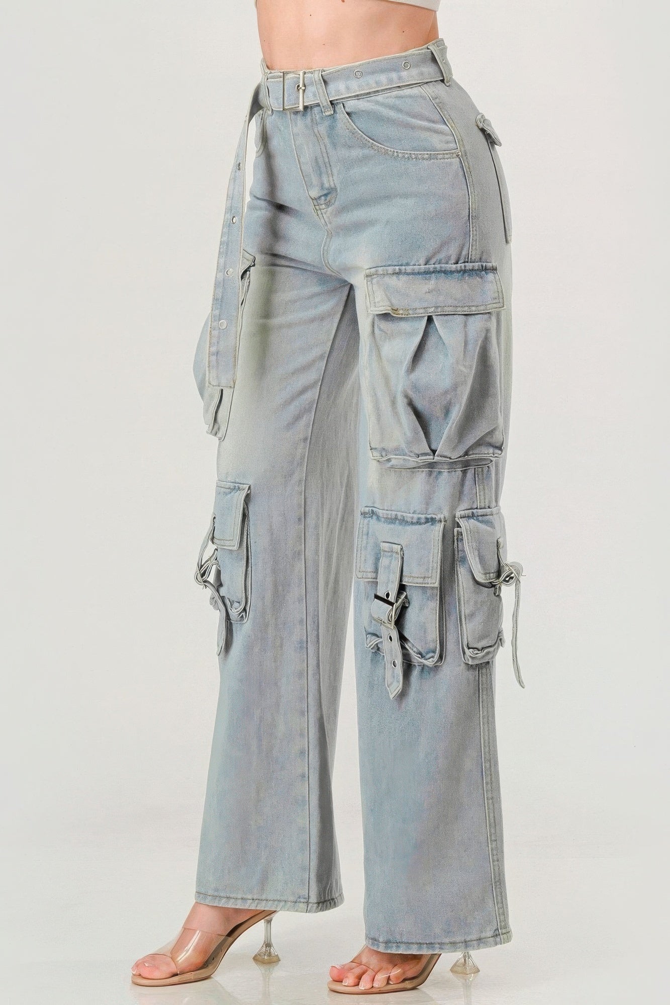 Denim - Belted Denim Cargo Jean - womens jeans at TFC&H Co.