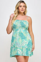 Mint - Plus Paisley Smocked Ruffle Mini Dress - womens dress at TFC&H Co.