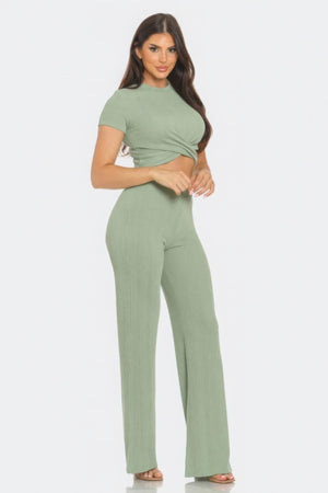 - Front Twist Detail Top And Flare Pants Set - womens pants set at TFC&H Co.