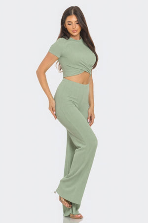 - Front Twist Detail Top And Flare Pants Set - womens pants set at TFC&H Co.