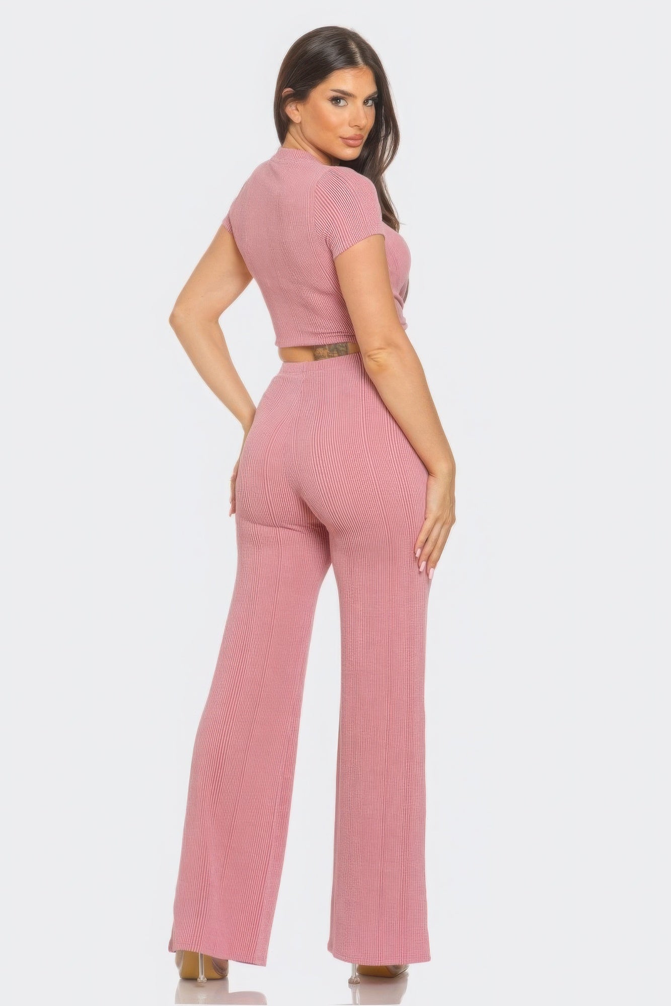 - Front Twist Detail Top And Flare Pants Set - womens pants set at TFC&H Co.