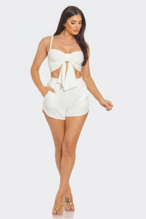 - Front Oversized Bow Twisted Tie Top And Shorts Outfit Set - womens short set at TFC&H Co.