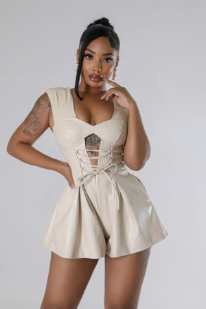 - Semi-stretch Faux Leather Romper - womens romper at TFC&H Co.