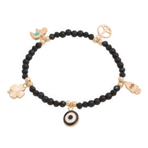 - Evil Eye Clover Charm Beaded Bracelet - bracelet at TFC&H Co.