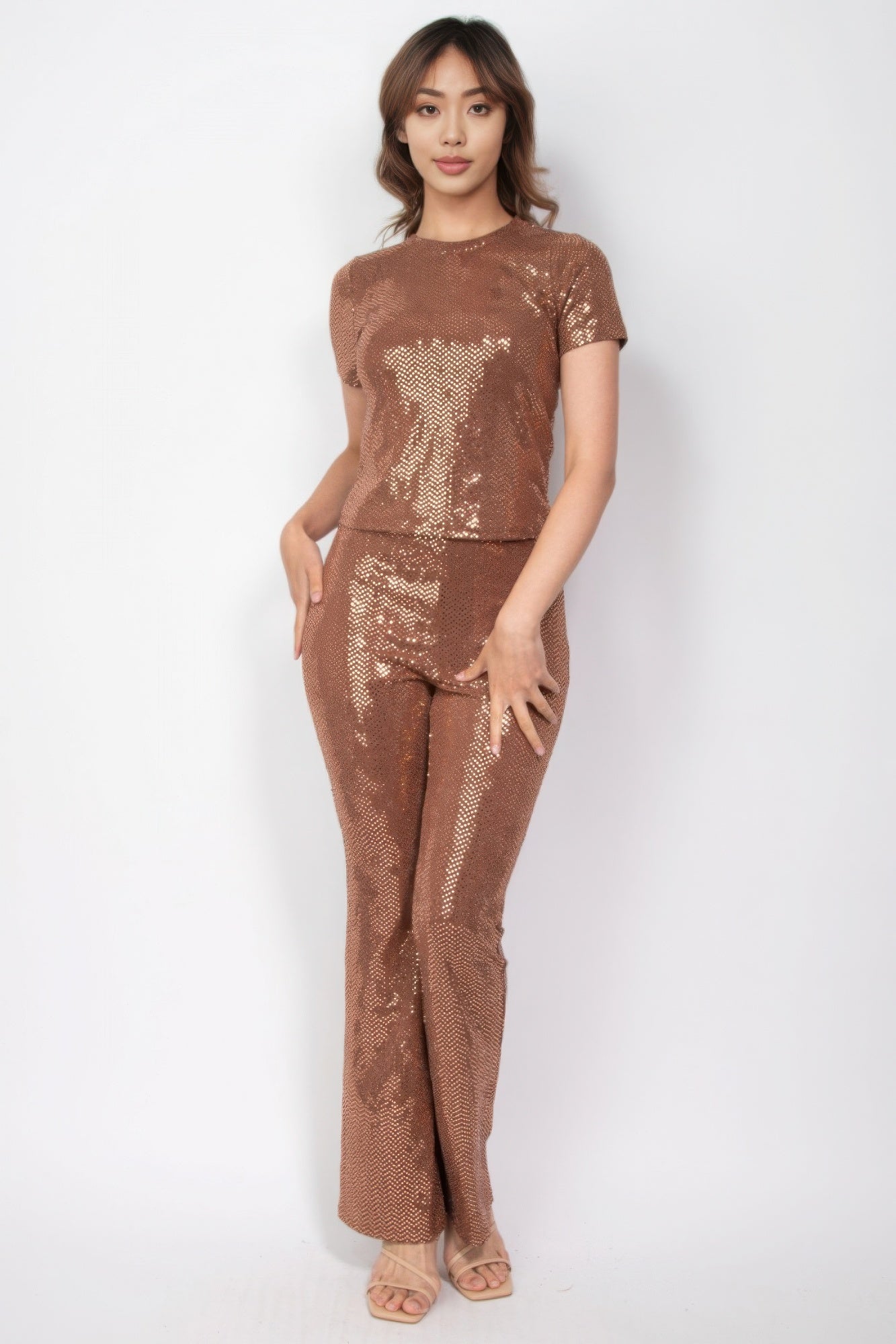 Mocha - Sequined Fit & Flare Midrise Pants - womens pants at TFC&H Co.