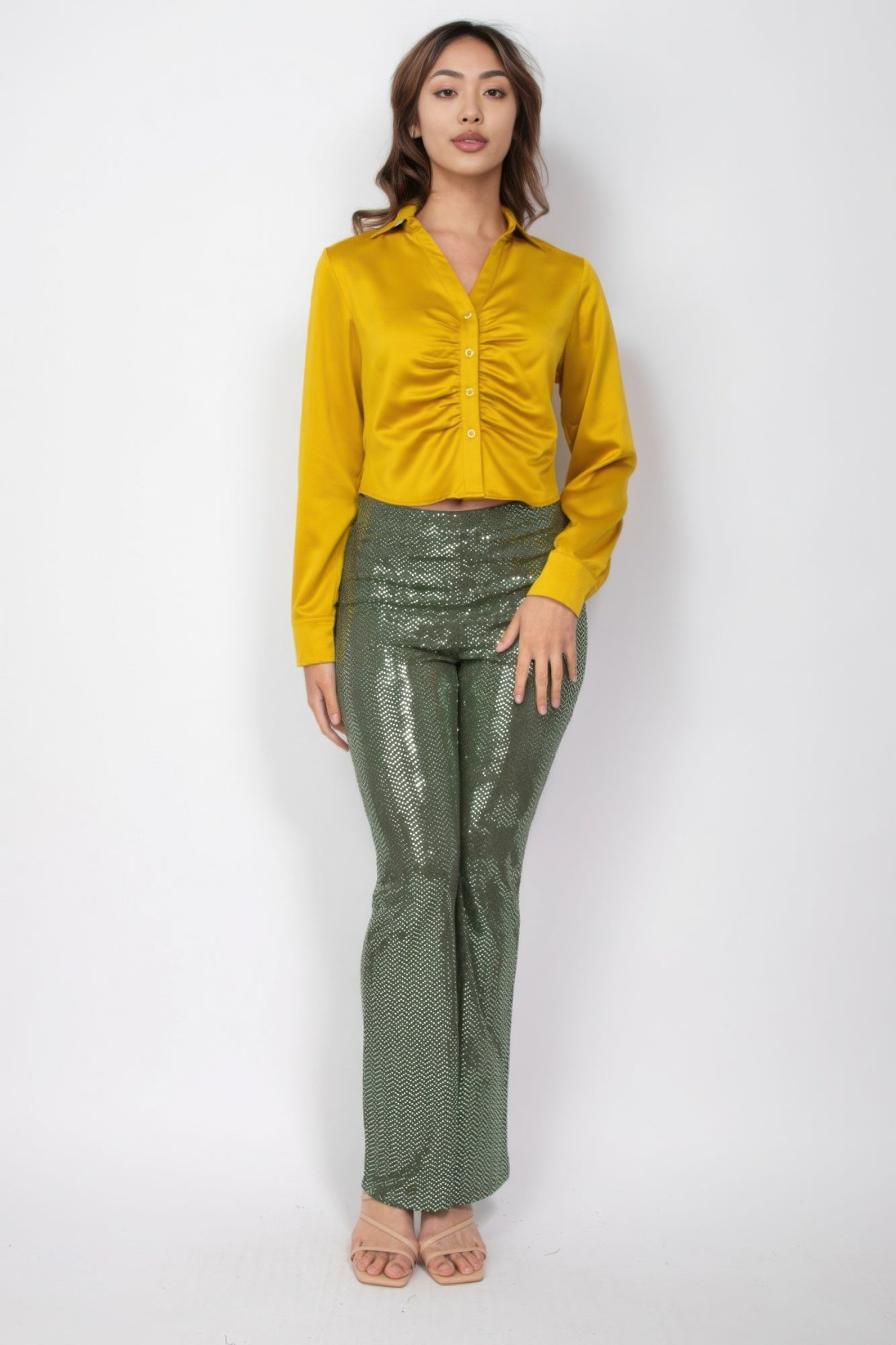 Olive - Sequined Fit & Flare Midrise Pants - womens pants at TFC&H Co.