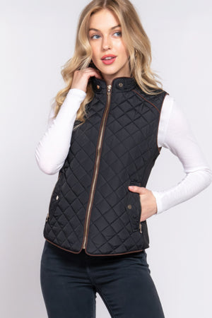 - Suede Piping Quilted Padding Vest - womens vest at TFC&H Co.