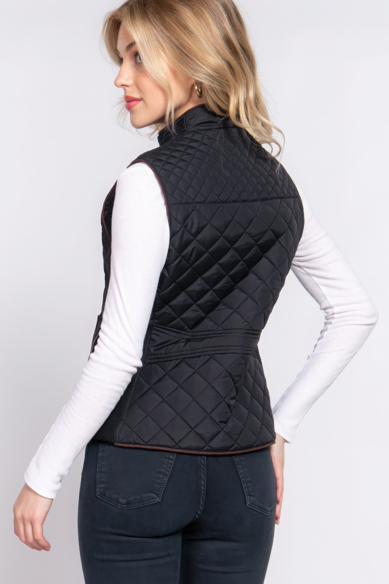 - Suede Piping Quilted Padding Vest - womens vest at TFC&H Co.