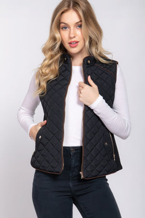 - Suede Piping Quilted Padding Vest - womens vest at TFC&H Co.