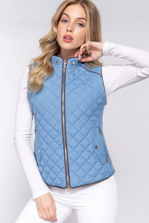 - Suede Piping Quilted Padding Vest - womens vest at TFC&H Co.