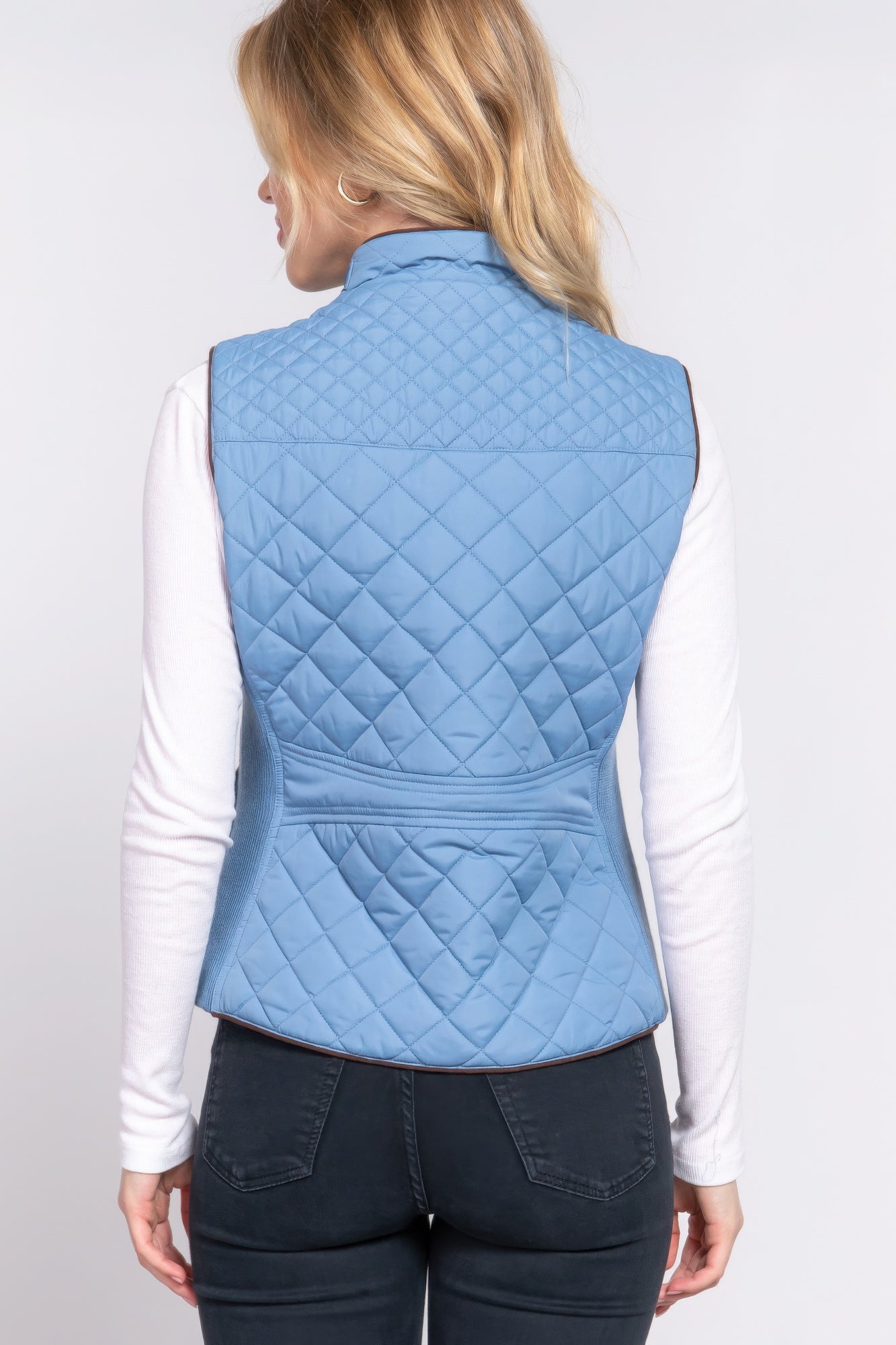 - Suede Piping Quilted Padding Vest - womens vest at TFC&H Co.