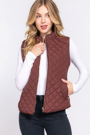 - Suede Piping Quilted Padding Vest - womens vest at TFC&H Co.