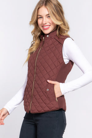 - Suede Piping Quilted Padding Vest - womens vest at TFC&H Co.