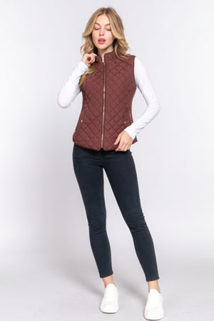 - Suede Piping Quilted Padding Vest - womens vest at TFC&H Co.