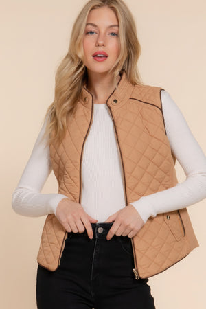 - Suede Piping Quilted Padding Vest - womens vest at TFC&H Co.