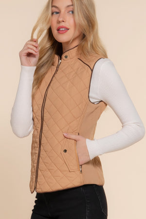 - Suede Piping Quilted Padding Vest - womens vest at TFC&H Co.