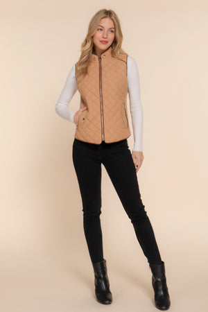 - Suede Piping Quilted Padding Vest - womens vest at TFC&H Co.