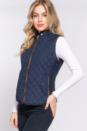 - Suede Piping Quilted Padding Vest - womens vest at TFC&H Co.