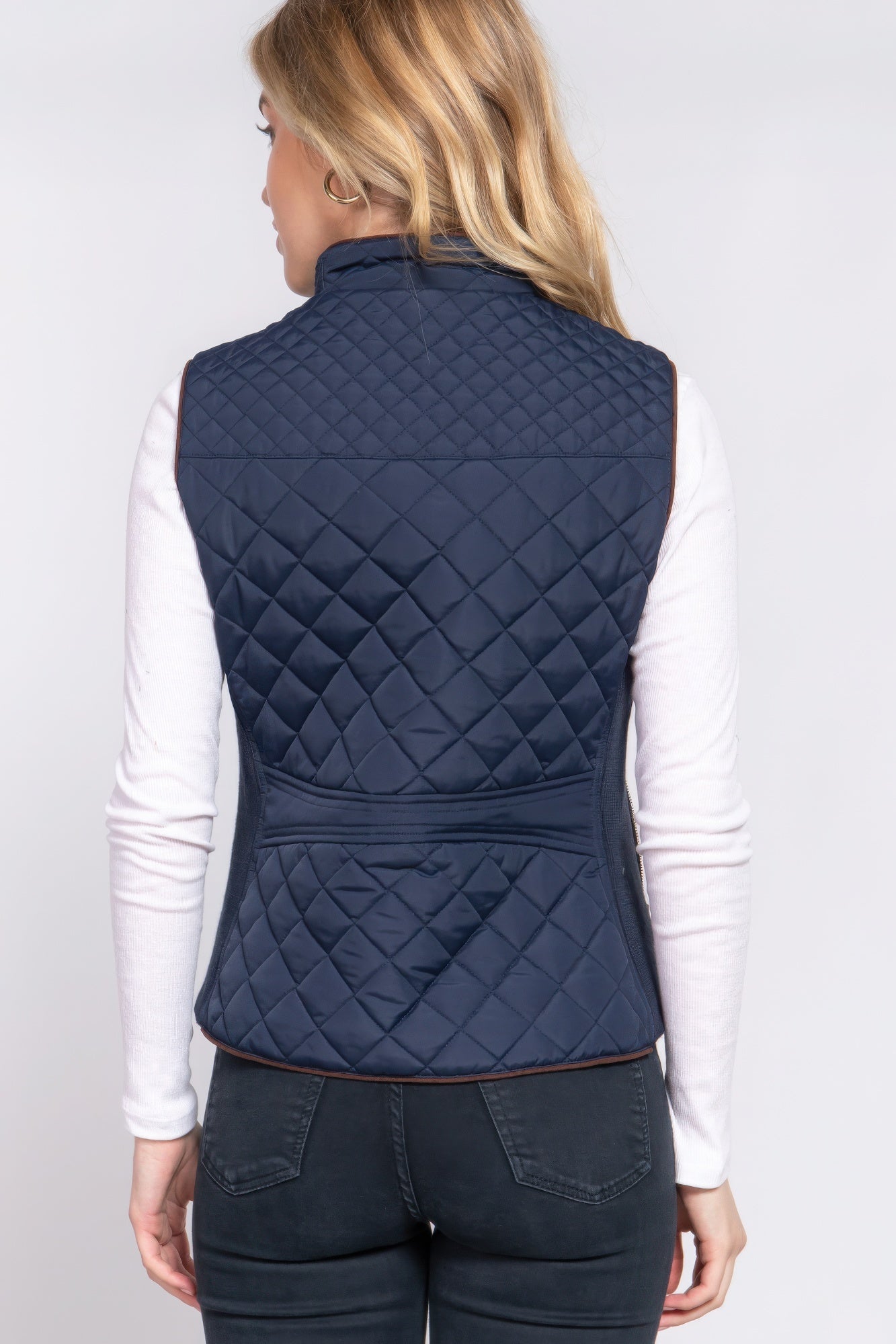 - Suede Piping Quilted Padding Vest - womens vest at TFC&H Co.