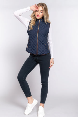 - Suede Piping Quilted Padding Vest - womens vest at TFC&H Co.