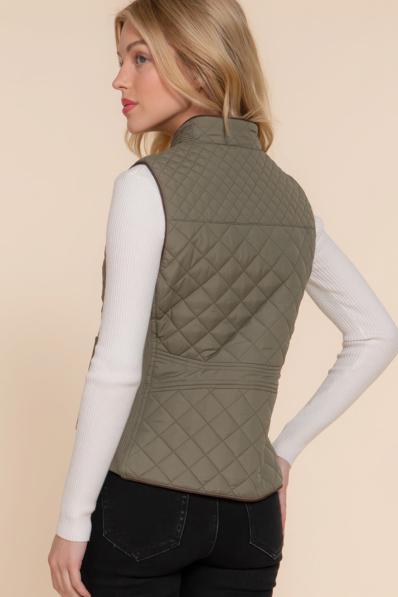 - Suede Piping Quilted Padding Vest - womens vest at TFC&H Co.