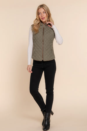 - Suede Piping Quilted Padding Vest - womens vest at TFC&H Co.