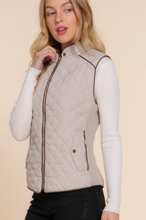 - Suede Piping Quilted Padding Vest - womens vest at TFC&H Co.