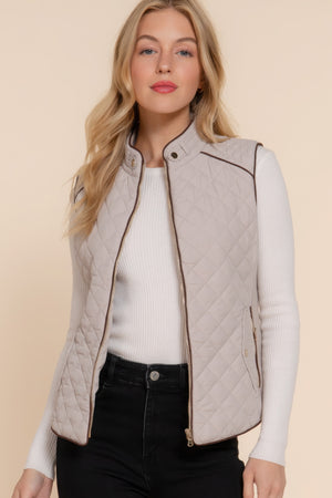 - Suede Piping Quilted Padding Vest - womens vest at TFC&H Co.