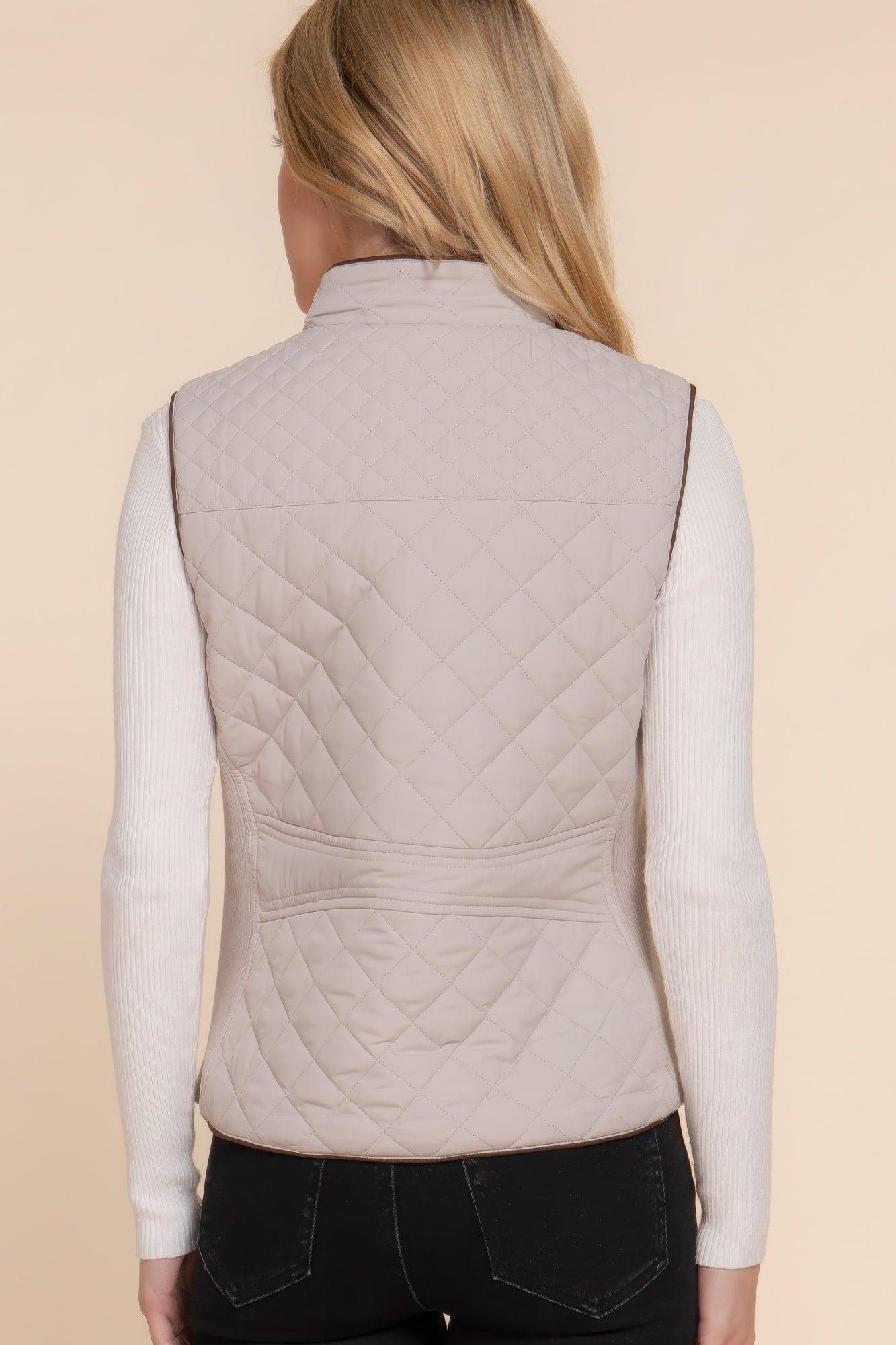 - Suede Piping Quilted Padding Vest - womens vest at TFC&H Co.