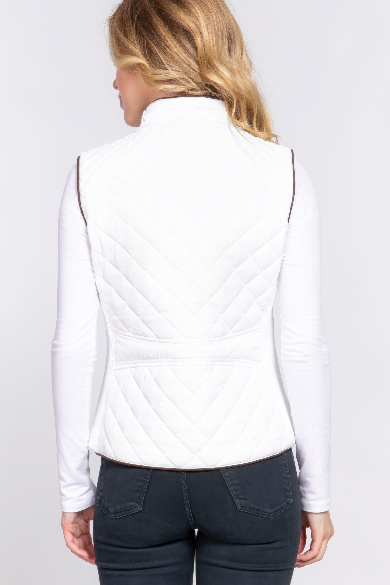 - Suede Piping Quilted Padding Vest - womens vest at TFC&H Co.