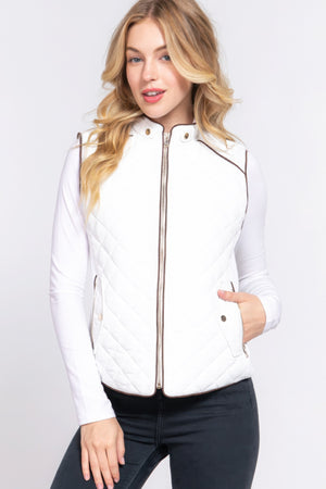 - Suede Piping Quilted Padding Vest - womens vest at TFC&H Co.